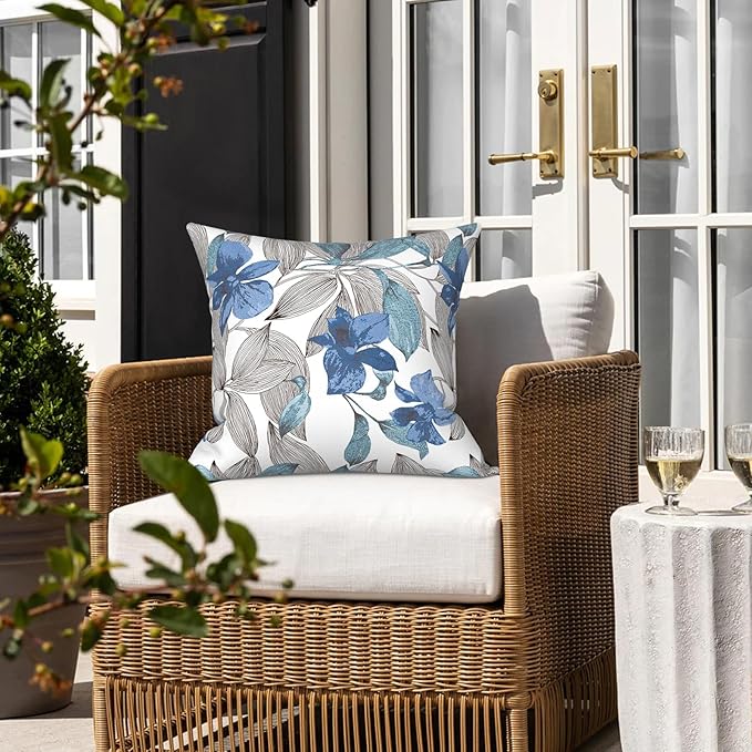 LVTXIII Outdoor Throw Pillow Covers 16 x 16 Inch, Covers ONLY Modern Cute Pattern Decorative Square Toss Pillow Case Pack of 2 for Home Patio Garden Sofa Bed Furniture, Clemens Noir Blue