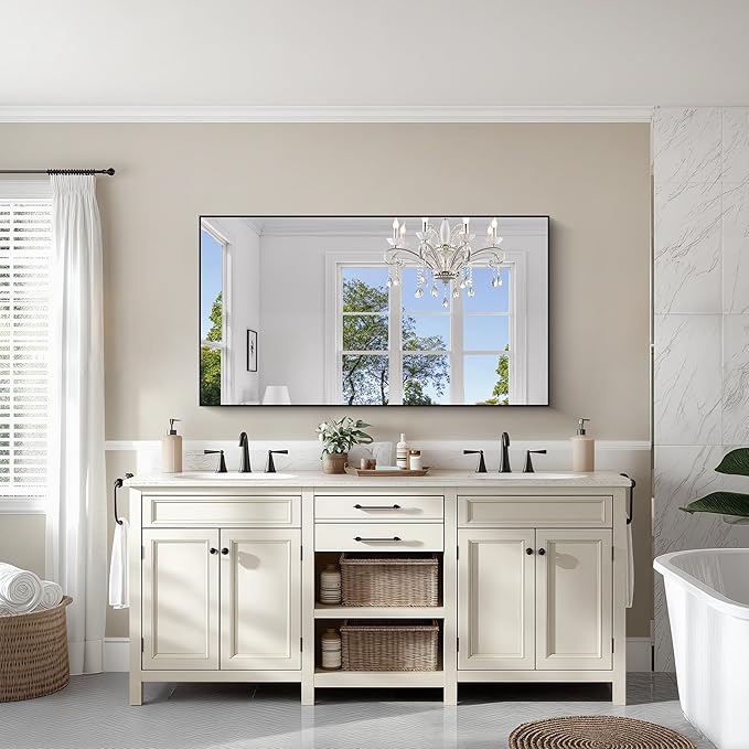 KOCUUY 30x55 Inch Large Black Wall Mounted Mirror,Aluminum Framed Decorative Rectangular Bathroom Mirror for Wall Over Sink,Vanity Mirror for Bedroom Living Room Bathroom,Functional Oversized Mirror