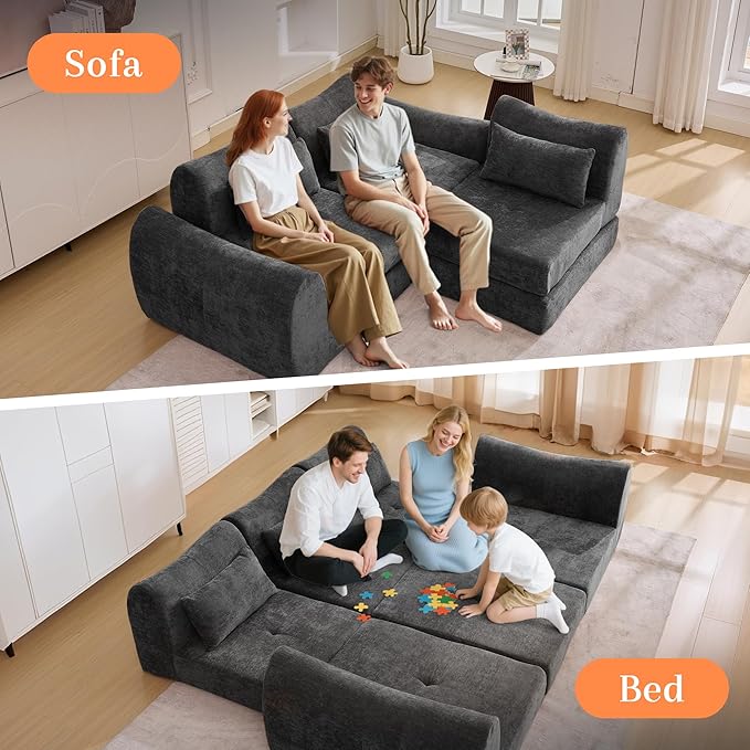 MAXMAXX 102" Modular Sectional Cloud Sofa,4-in-1 Folding Convertible Sofa Bed, Floor Boneless Couch, Modular Cushion Couch,Suitable for Living Room,Bedroom and Recreation Room (Black)