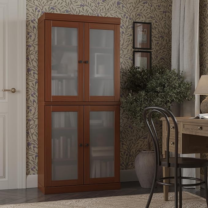 Palace Imports Solid Wood Bookcase w/Frosted Glass Doors & Adjustable Shelves - 6-Tier Bookshelf, 71.5" Tall, 32” Wide - Mocha, 100% Renewable Eco-Friendly Wood, Made in Brazil