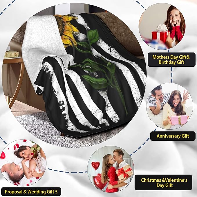 Sunflower Gifts Blankets for Women, Sunflower Throw Blankets for Womens, Fleece Throw Blankets 50x60 in, Gifts for My Wife Girlfriend Mom Birthday (Sunflower Throw Blankets, 60"×50“)