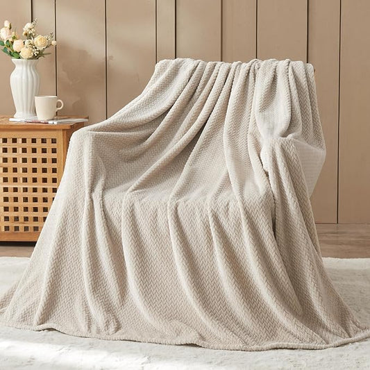 NEWCOSPLAY Super Soft Throw Blanket Linen Premium Silky Flannel Fleece Leaves Pattern Lightweight Bed Blanket All Season Use (Linen, Throw(50"x60"))