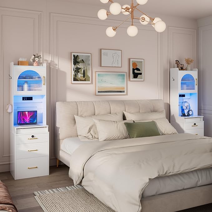 KAMABOKO Vanity Desk with Mirror and Lights, Large Makeup Vanity Table Set with Drawers & Cabinets & Power Outlet, 3 LED Lights Modes Adjustable (029 White)