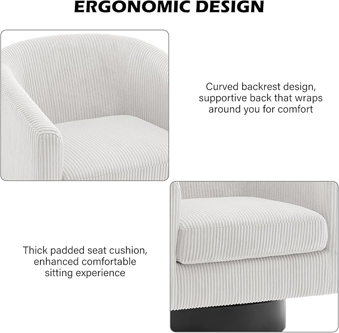 Swivel Barrel Accent Chair, Modern Round Corduroy Fabric Arm Chair for Living Room, Bedroom, Comfy Club Reading Chairs for Adults (Corduroy Beige, Set of 4)