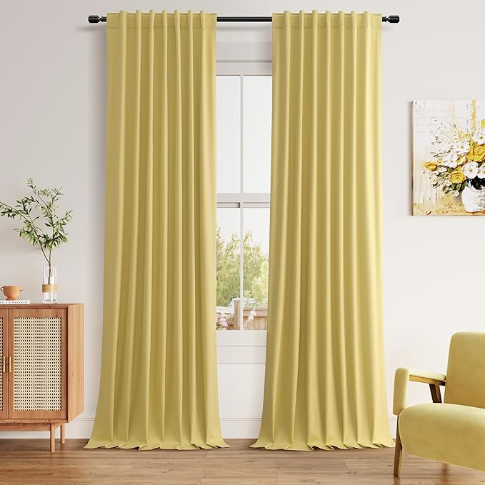Guken Yellow Blackout Curtains 102 Inch Length 2 Panels Set for Living Room Bedroom Back Tab Thermal Insulated 100% Black Out Linen Drapes Room Darkening Window Curtains 102 Inches Long