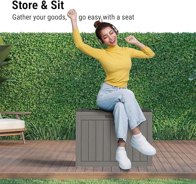 Mars Villa 45 Gallon Outdoor Storage Box, Resin Deck Box Waterproof, Storage Chest for Outside Patio Furniture Cushions, Pool Supplies, Garden Tools, UV Resistant and Weatherproof, Greige