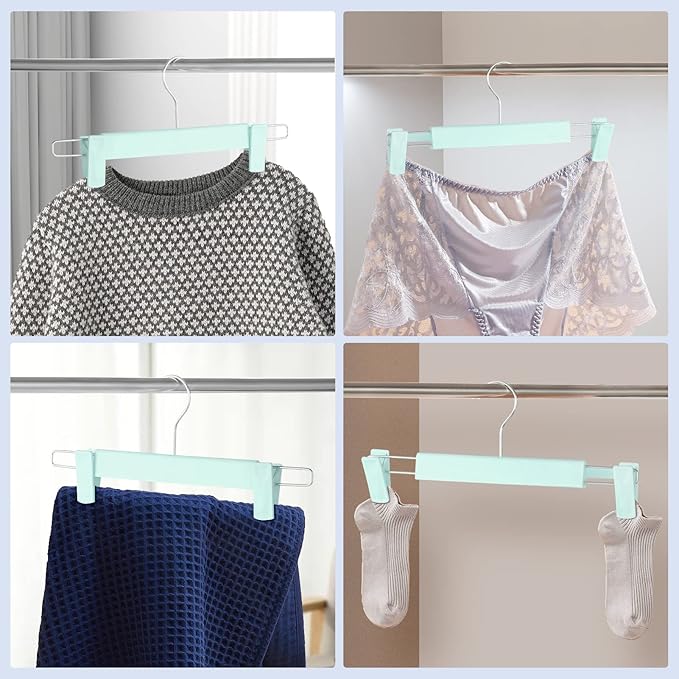10 Pack Pants Hangers with Adjustable Non-Slip Clips Anti-Rust Hanging Hook for Trouser,Skirts,Jeans,Clothes Hangers Green