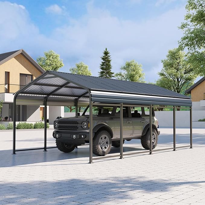 OC Orange-Casual 12 x 20 FT Metal Carport, Outdoor Heavy Duty Steel Canopy, Garage Car Shelter Shade with Metal Roof, Patio Car Tent for Car,Truck and Boats, Dark Gray