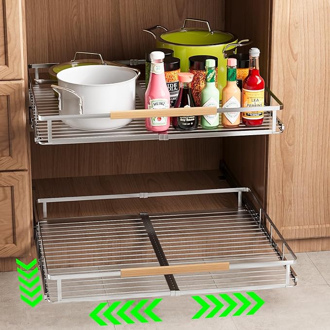 Expandable Pull Out Drawers for Cabinets, Kitchen Cabinet Slide Out Shelves, Adjustable Roll Out Drawers, Small 1 Pack