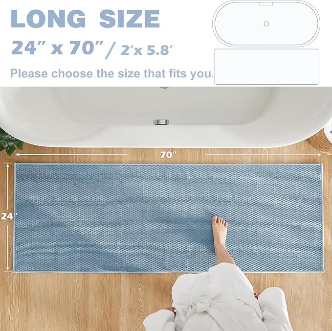 Bathroom Runner Rug, Long Bath Mat Washable Thin Quick Dry Low Pile Bathroom Runner Rugs Non Slip, Denim Blue 24"x70"