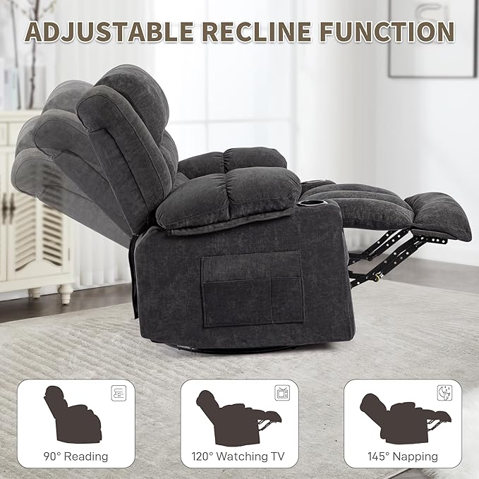 Recliner Chair Rocker Modern Ergonomic Lounge 360 Degree Swivel Single Sofa Seat Living Room Lounge Recliners on Clearance Foam Filling