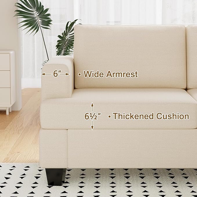 Furnimart Sectional Couches for Living Room, Modern 2 Loveseats and 3 Seater Couch, CreamDeep Seat Sofa Set, Beige Linen Sectional Sofa, Comfy Fluffy Couch with Removable Sofa Cover