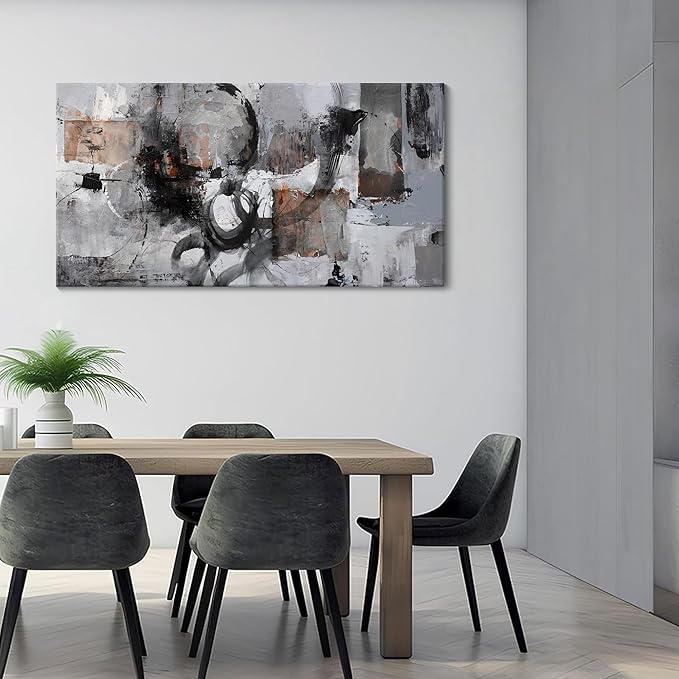 Pogusmavi Black Abstract Canvas Wall Art Living Room Gray and White Wall Decor Paintings for Wall Decorations Modern Wall Decor for Bedrooms Large Framed Artwork for Walls 24×48IN