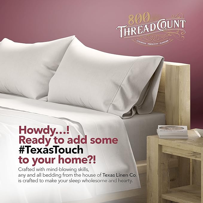 TEXAS LINEN CO. Egyptian Cotton California King Bed Sheets - 800 Thread Count 4 PC Beige Bed Sheet for Calking Size Bed, Sateen Weave Deep Pocket Luxury Hotel Sheets, Extra Soft Cooling Sheets