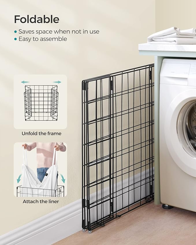 SONGMICS Laundry Hamper, 29 Gal. (110L) Laundry Basket, Collapsible Clothes Hamper, Removable and Washable Liner, Metal Wire Frame, for Bedroom Bathroom, Cream White ULCB111W01