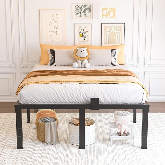Queen Size Bed Frames 18 inch High 3500 lbs Heavy Duty Metal Platform, Mattress Foundation with Steel Slat Support/No Box Spring Needed/Noise Free/Non-Slip/Easy Assembly