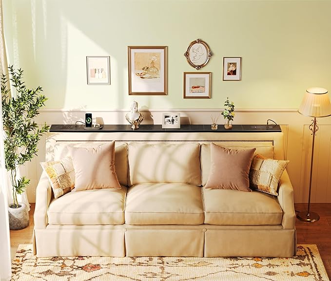 SUPERJARE 78.8 Inch Narrow Console Table with Outlet, Sofa Table Set of 2, Behind Couch Table, Long Entryway Tables with Charging Station, for Living Room, Black