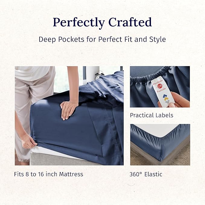 CALIFORNIA DESIGN DEN 5-Star Hotel 600 Thread Count 100% Cotton, Soft & Smooth Queen Sheet for Bed with Deep Pockets, Quality Beats Egyptian Cotton Claims (Royal Navy Blue)