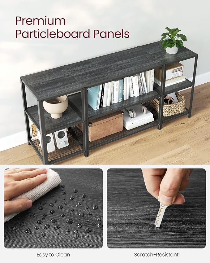 VASAGLE TV Stand for 65 Inches TVs, Industrial Entertainment Center, Modern TV Console with Open Storage Shelves for Living Room, Bedroom, Black ULTV105B22