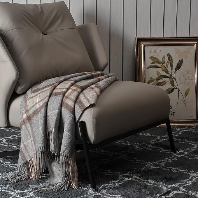 EP Mode 100% Pure Cashmere Throw Blanket for Sofa, Classic Design with Gift Box (Grey Tartan)