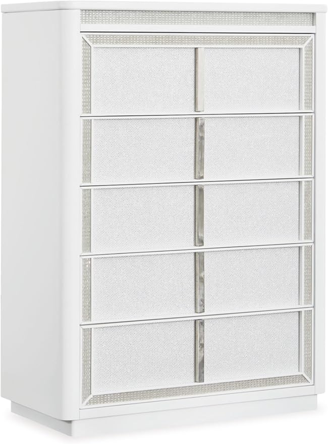 Signature Design by Ashley Chalanna Contemporary Chest of Drawers with Felt-Lined Top Drawer, LED Lighting and Glamorous Details, White