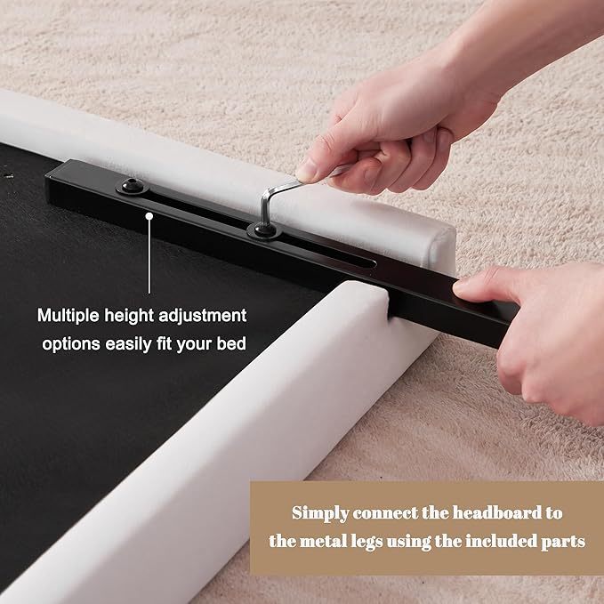 Velvet Fabric Headboard Queen, Upholstered Headboard Queen Size Only, Dorm Bed Headboards from 41” to 49” Height, Sturdy and Durable Solid Wood Bed Head Board, White