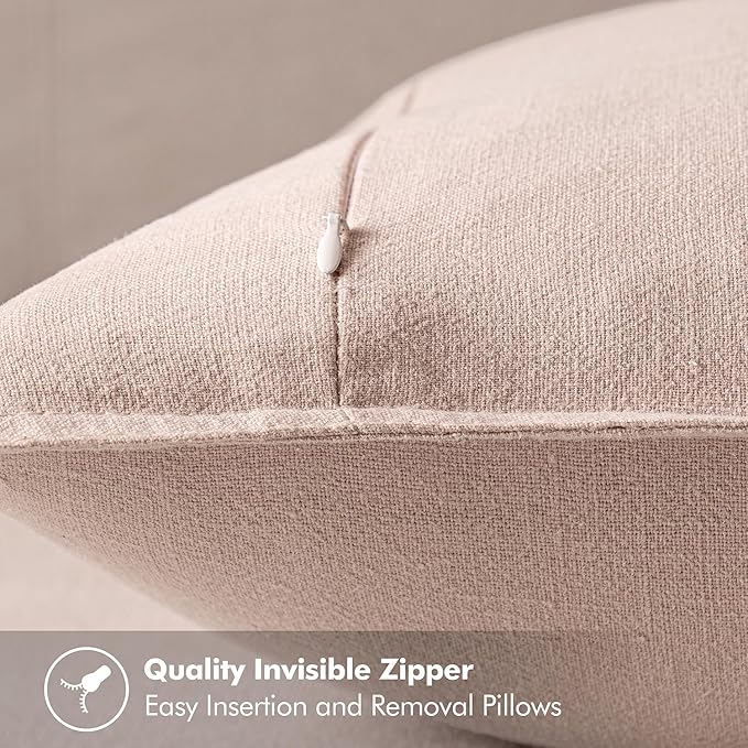 MIULEE Decorative Linen Pillow Covers 18x18 Inch Light Pink Boho Farmhouse Neutral Couch Throw Pillows for Bed Pack of 2 Accent Modern Pillowcase Sofa Livingroom Home Decor