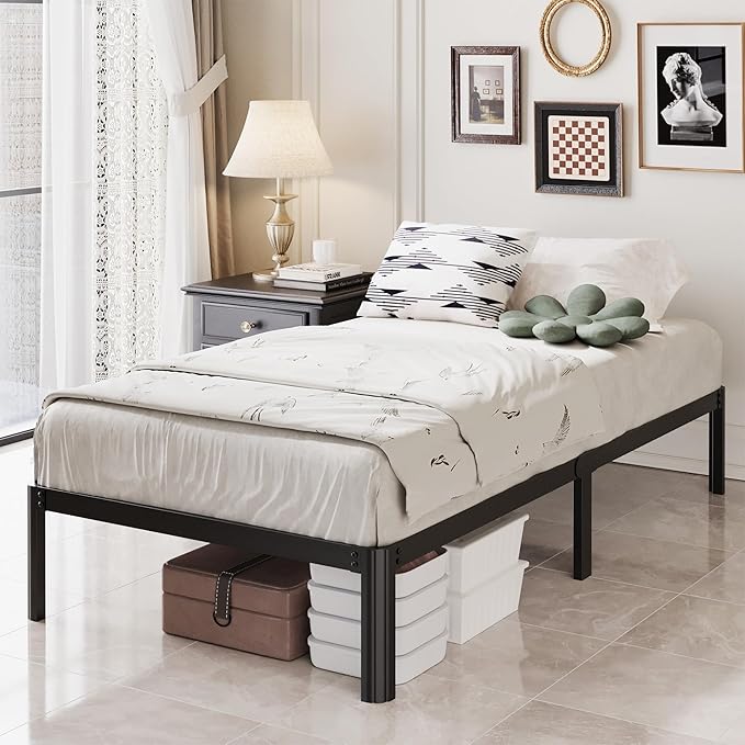 12 Inch Twin Bed Frames with Rounded Corner Legs, 1000 LBS Heavy Duty Metal Twin Platform Bed Frame with Steel Slats Support, No Box Spring Needed, Noise Free, Easy Assembly