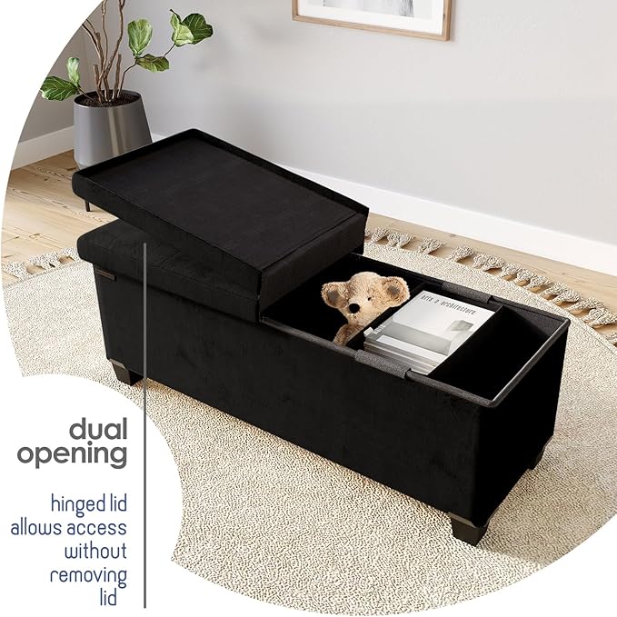 STORAGEBUD Storage Ottoman Bench with Bins, 43-in Storage Bench for Bedroom End of Bed, Folding Foot Rest Ottoman for Living Room Max 660lbs, Velvet Ottomans, Black