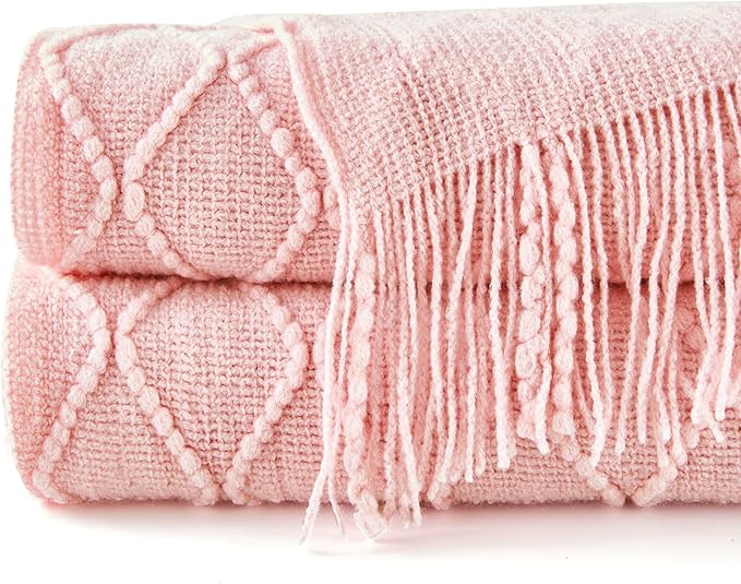 inhand Knitted Gift Throw Blankets for Couch and Bed,Valentines Day Decor Blanket for Her Him Girlfriend Wife, Pink Romatic Lightweight Decorative with Tassel, Farmhouse Warm Woven for Women, 60"x80"