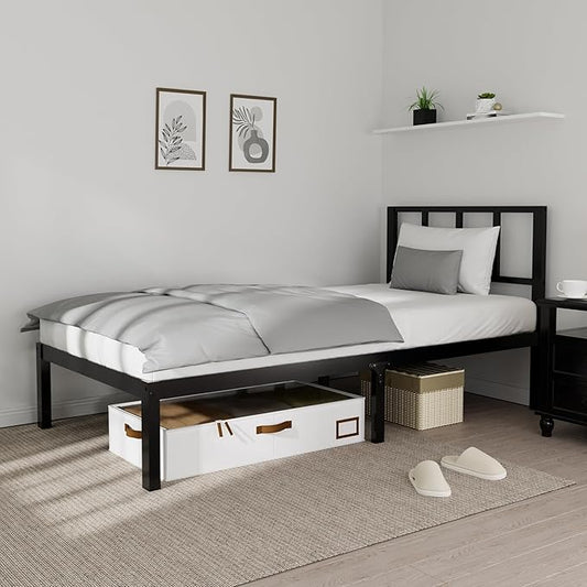 14 Inch Bamboo Bed Frame – Solid Wood Platform Bed Frame, Strong and Stable, with Non-Slip Slats for Support, No Box Spring Needed, Easy to Assemble, Noise-Free (Black with Headboard, Twin)