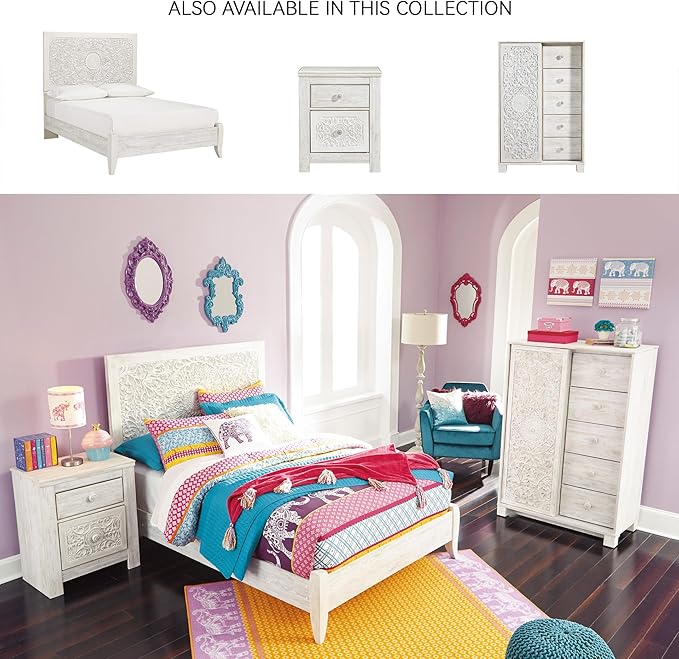 Signature Design by Ashley Paxberry Traditional Adjustable Full Panel Bed, Foundation or Box Spring Needed, White