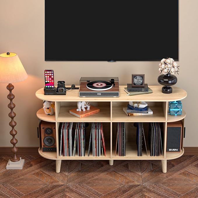 TV Stand for 55/65 Inch TV，Television Stand with Charging Station & USB Ports,Entertainment Center Large Long for Living Room (Oak)