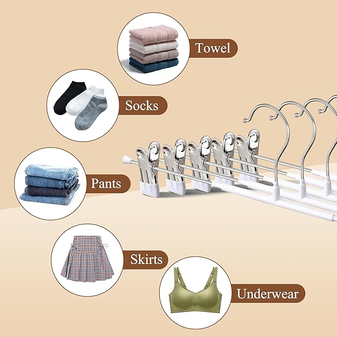 Pants Hangers with Clips for Women 20 Pack 16Inch Adjustable Heavy Duty Space Saving Skirt Hangers Non-Slip Trousers, Jeans Clothes,Shorts White