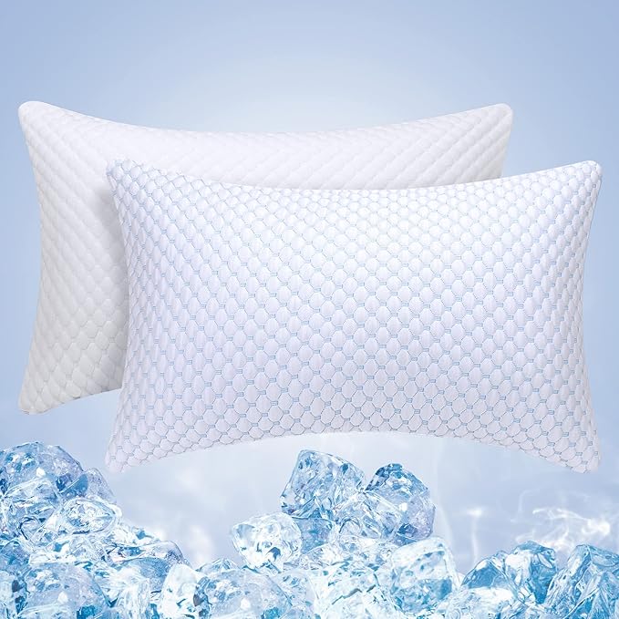 OSBED Cooling Shredded Memory Foam Pillow Standard Size - Adjustable Loft with Gel Beads & Breathable Tencel Cover for Night Sweats Relief(CertiPUR-US & Hypoallergenic & Machine Washable)