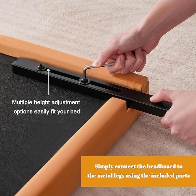 Velvet Fabric Headboard Queen, Upholstered Headboard Queen Size Only, Dorm Bed Headboards from 41” to 49” Height, Sturdy and Durable Solid Wood Bed Head Board, Orange