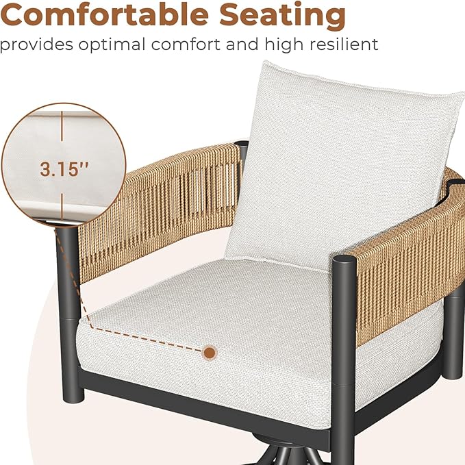 Grand patio 5-Piece Outdoor Dining Set for 4 with 1 Rectangle Expandable Table for 4-6 Person, Metal Woven Wicker Swivel Patio Chairs with Thickened Cushions for Yard, Poolside (Natural)