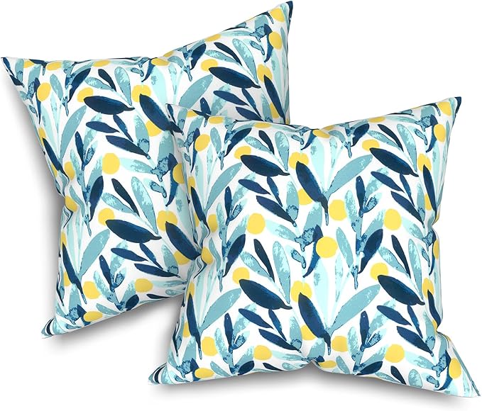 Pack of 2 Patio Throw Pillow Covers ONLY, Water Repellent Cushion Cases 20x20 Inch, Square Pillowcases for Outdoor Couch Decoration, Leaves Multi
