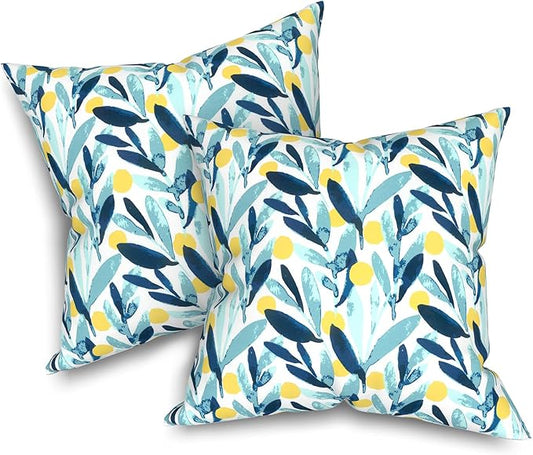 Pack of 2 Patio Throw Pillow Covers ONLY, Water Repellent Cushion Cases 20x20 Inch, Square Pillowcases for Outdoor Couch Decoration, Leaves Multi