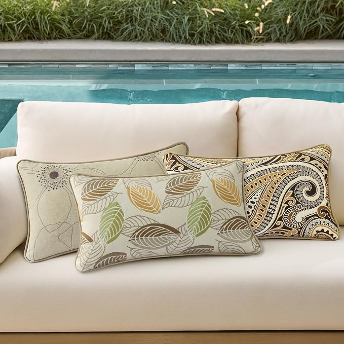 Outdoor Sunbrella Decorative Pillows Pack of 4, 20" x 12" Outdoor Pillow Set for Couch Bed Throw Patio Sofa, Momento Spring