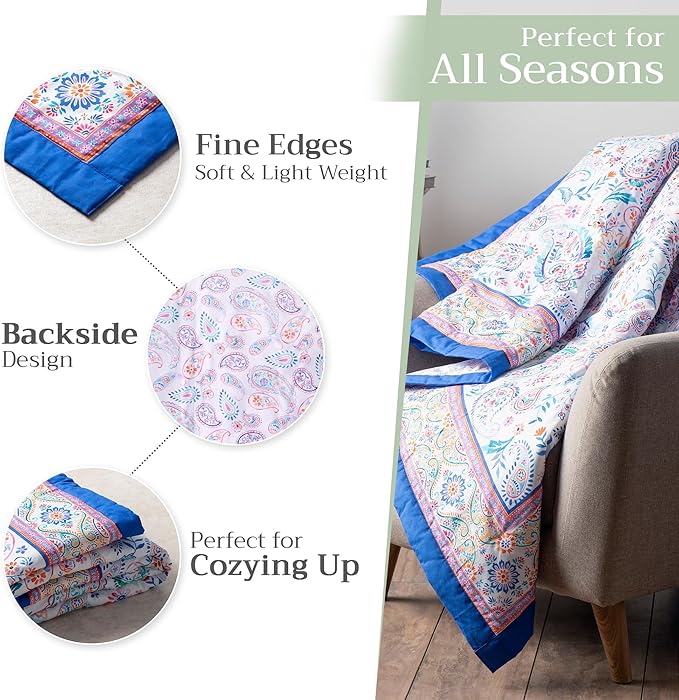 Maison d' Hermine Throw Blanket for Couch Lightweight Soft Warm Breathable Cotton Throw Blankets for Bed Girls Boys Women Men Gifts Sofa Travel Living Room Chair Bedding (50"x60", Indian Floral)
