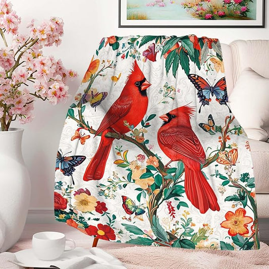 Cardinal Blanket Throw, Cardinal Gifts for Women and Men, Lightweight Soft Red Bird Blanket Fleece, Perfect for Living Room, Bedroom Decor, 50x60 Inches