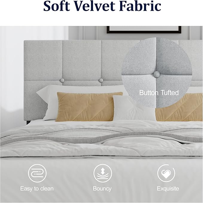 Full Size Bed Frame, Full Size Platform Bed Frame with Headboard, Fabric Upholstered Headboard, Sturdy Wood Slats, No Noiseless, No Springs Required, Easy to Assemble, Gray