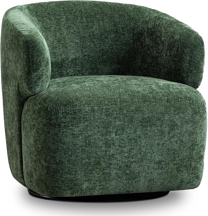 Swivel Accent Chair, Chenille Barrel Chair for Living Room, Cozy Round Boucle Arm Chair, Metal Base for Club Nursery Bedroom, Green
