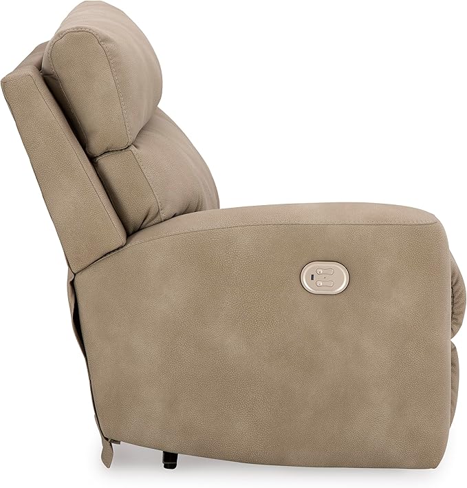 Signature Design by Ashley Next-Gen DuraPella Contemporary Faux Leather Modular Wall Hugger 2-Piece Power Reclining Sectional Loveseat with Adjustable Headrest and USB Ports, Light Brown