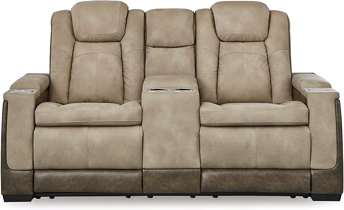 Signature Design by Ashley Next-Gen DuraPella Power Reclining Loveseat with Console & Adjustable Headrest, Sand