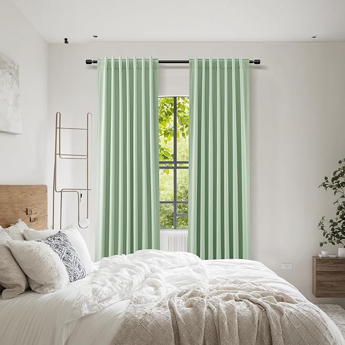 Guken Blackout Curtains 90 Inch Length 2 Panels Set for Living Room Bedroom Back Tab Thermal Insulated 100% Black Out Linen Drapes Room Darkening Window Curtains 90 Inches Long,Aqua Green