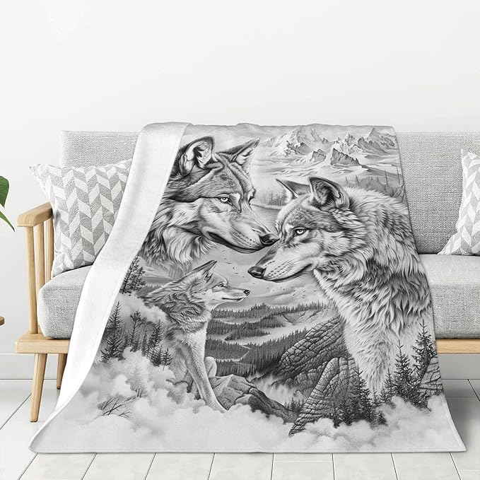 Wolf Blanket Wolfs Throw Blankets Cozy Fleece Flannel Gray and White Blanket Bedding Wolf Stuff Gifts for Men Women Boys Girls Teens Adults for Couch Sofa Bed Decor 50"X60"