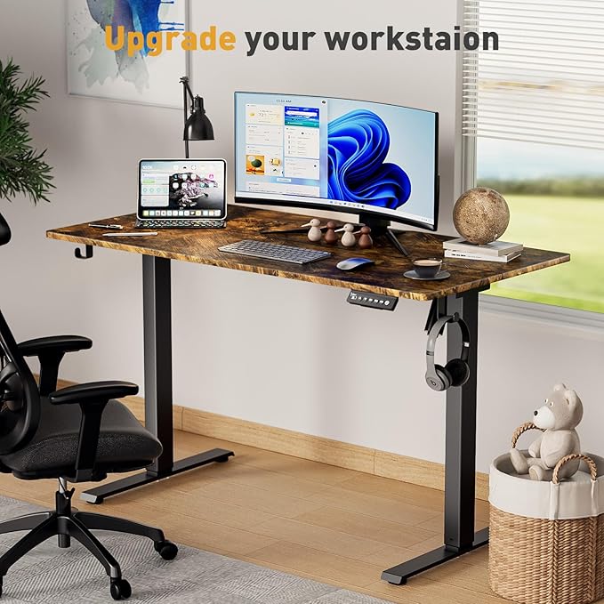 63 x 28 Inch Electric Standing Desk Adjustable Height, Sit Stand Desk, Stand up Desk for Home Office, Computer Workstation (Spliced Desktop,Rustic Brown)
