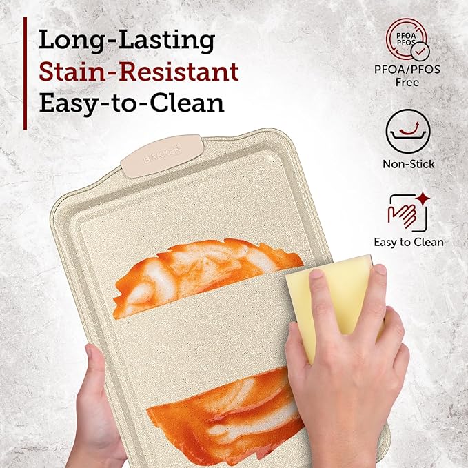 Deluxe 8-Piece Carbon Steel Bakeware Set - Nonstick White Marble Coating, Silicone Handles - Professional Quality Kitchen Oven Baking Pans